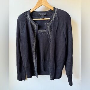 ST JOHN Twin Set Cardigan Sweater Tank Top Knit Sparkle Old‎ Money Glitter S